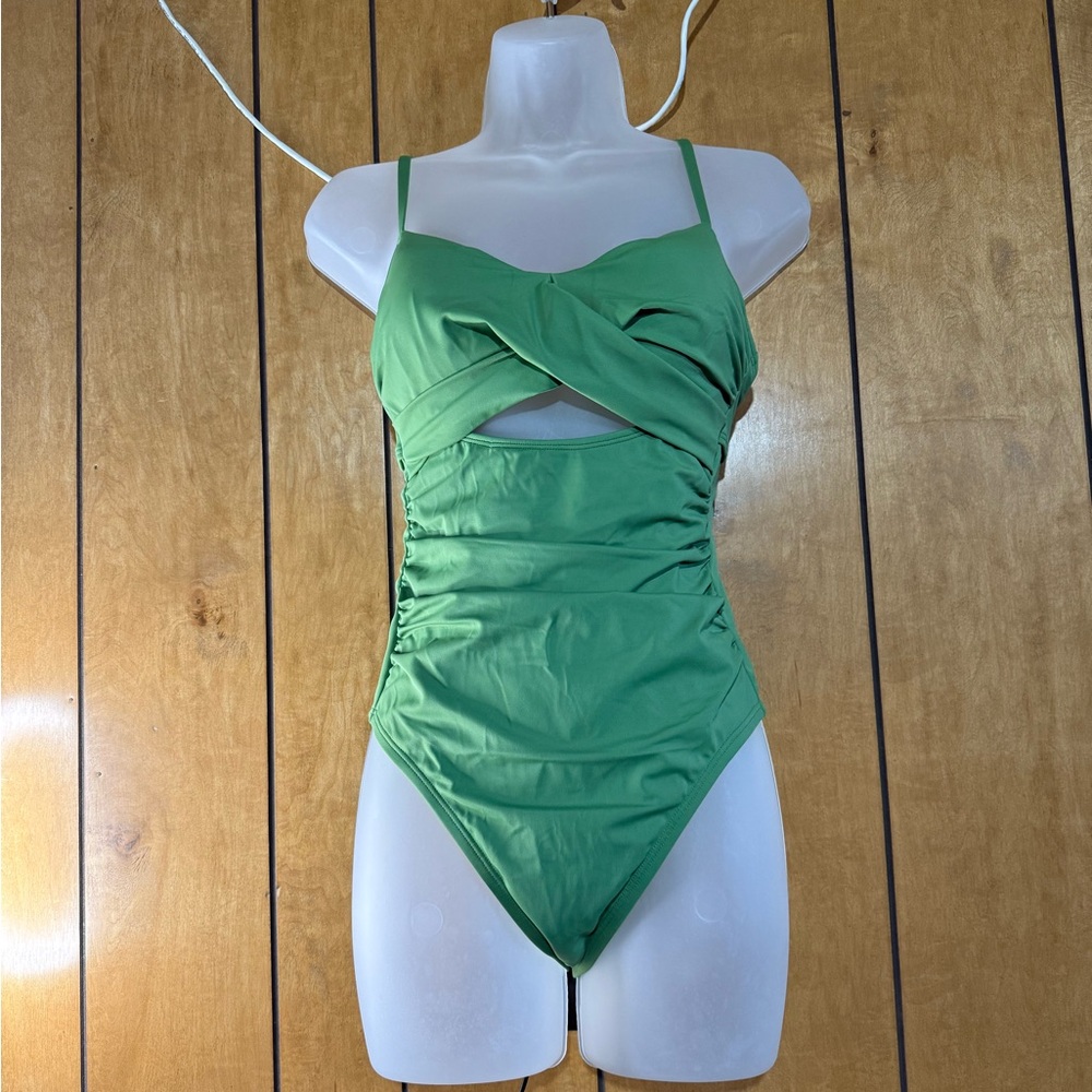 Shade & Shore Green Ruched One Piece Swimsuit